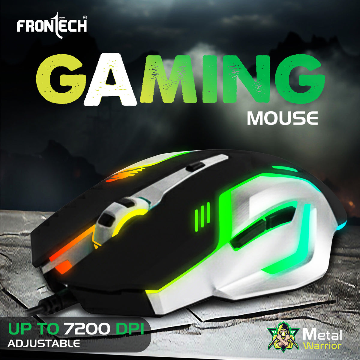 Frontech Metal Warrior Gaming Combo | Rainbow Backlit Aluminium Keyboard with 19 Anti-Ghosting Keys | 7200 DPI Adjustable Optical Mouse | Ergonomic Design | 1-Year Warranty
