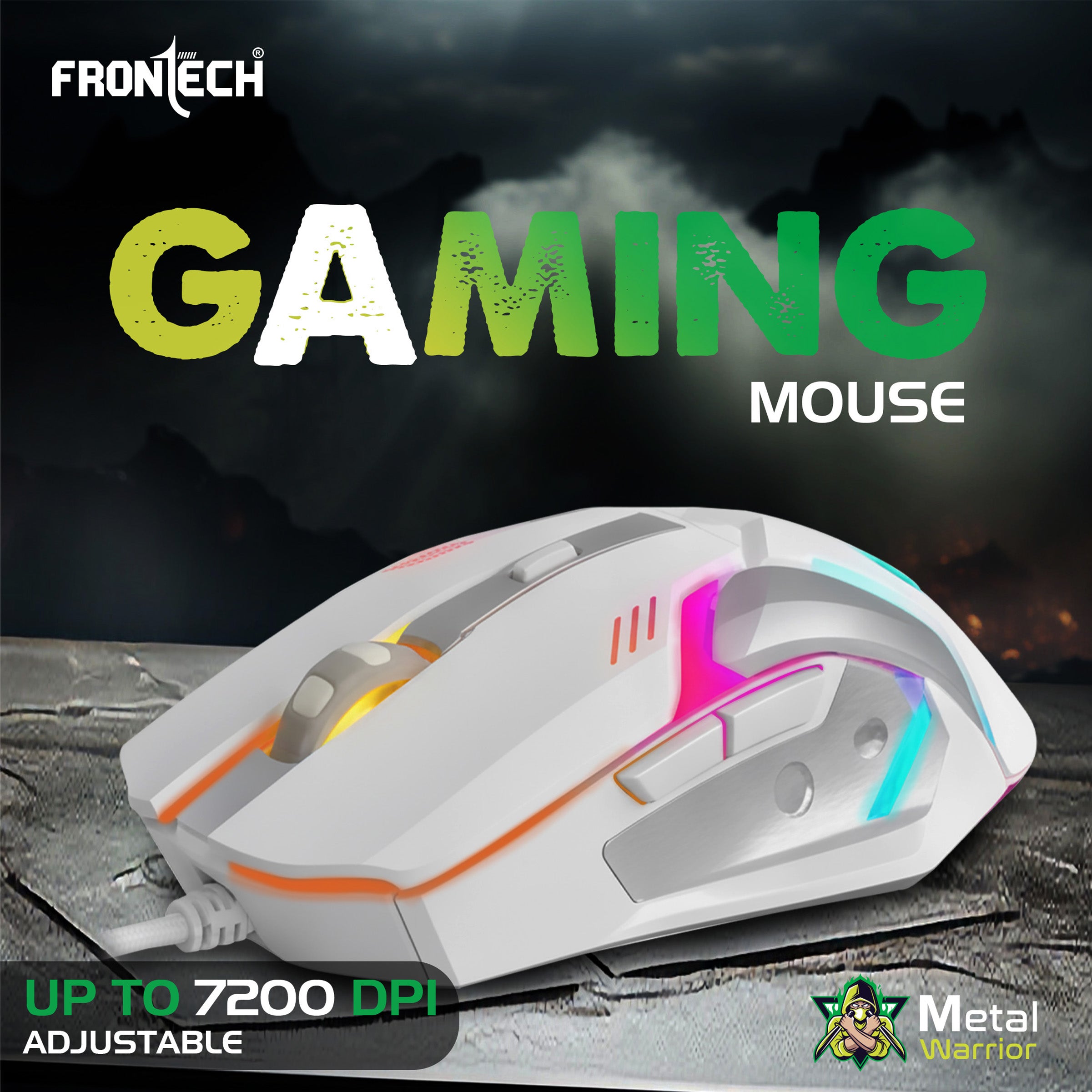 Frontech Metal Warrior Gaming Combo| Rainbow Backlit Aluminium Keyboard with 19 Anti-Ghosting Keys | 7200 DPI Adjustable Optical Mouse | Ergonomic Design | 1-Year Warranty