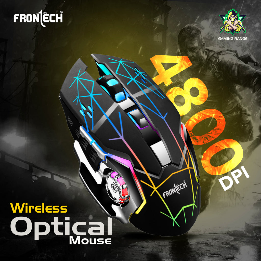 Frontech Wireless Gaming Keyboard & Mouse Combo|104 Keys Layout|2.4GHz|4800 DPI|6 button wireless optical mouse| Rechargeable Battery|1 Year Warranty