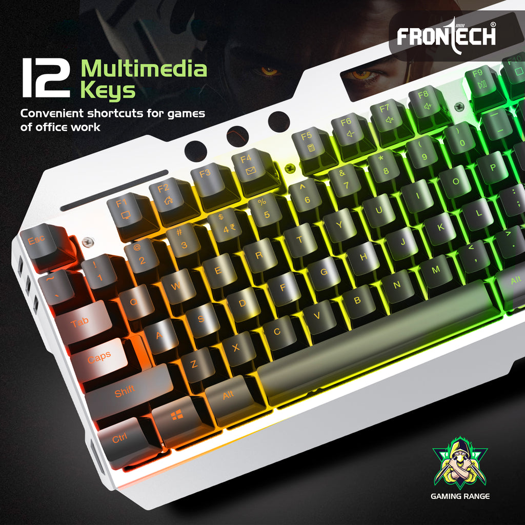 Frontech Wireless Gaming Keyboard & Mouse Combo|104 Keys Layout|2.4GHz|4800 DPI|6 button wireless optical mouse| Rechargeable Battery|1 Year Warranty