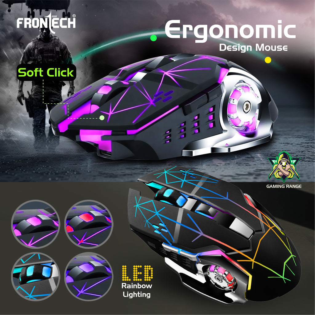 Frontech Wireless Gaming Keyboard & Mouse Combo|104 Keys Layout|2.4GHz|4800 DPI|6 button wireless optical mouse| Rechargeable Battery|1 Year Warranty