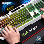 Frontech Wireless Gaming Keyboard & Mouse Combo|104 Keys Layout|2.4GHz|4800 DPI|6 button wireless optical mouse| Rechargeable Battery|1 Year Warranty