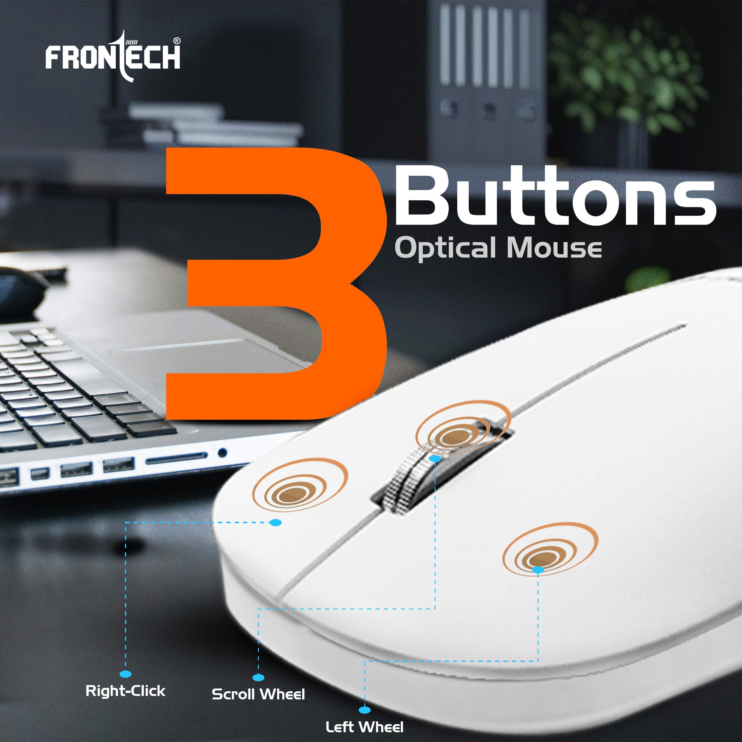 Frontech Wireless Keyboard & Mouse Combo–2.4GHz, 106 keys, 3200 DPI mouse, power-saving design, 3-year warranty, White (KB-0030P)