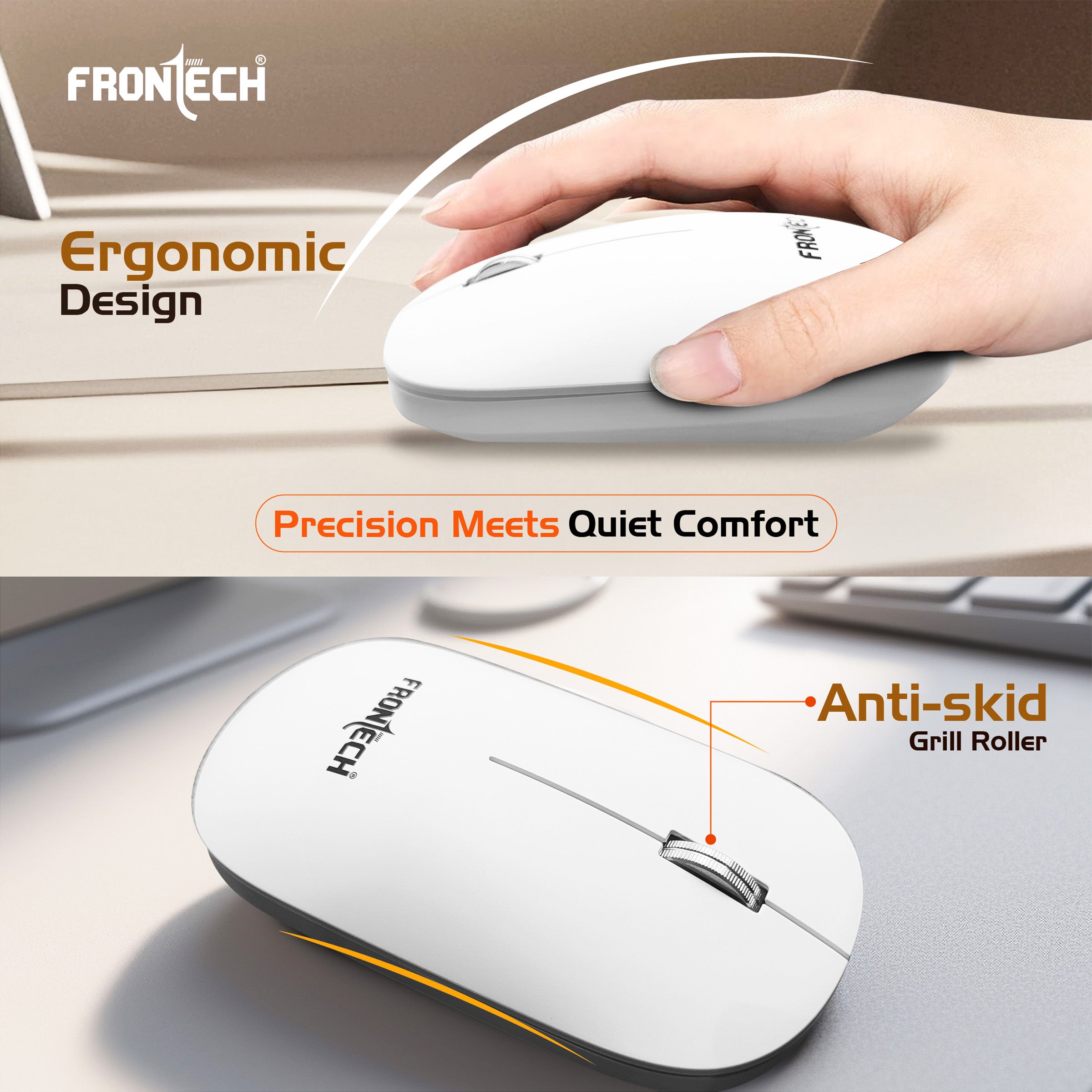 Frontech Wireless Keyboard & Mouse Combo–2.4GHz, 106 keys, 3200 DPI mouse, power-saving design, 3-year warranty, White (KB-0030P)