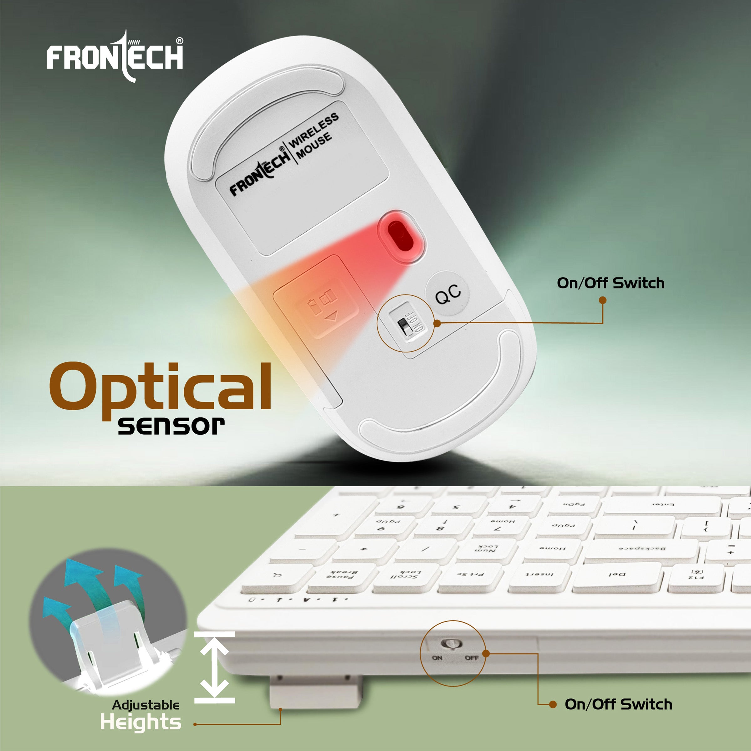 Frontech Wireless Keyboard & Mouse Combo–2.4GHz, 106 keys, 3200 DPI mouse, power-saving design, 3-year warranty, White (KB-0030P)