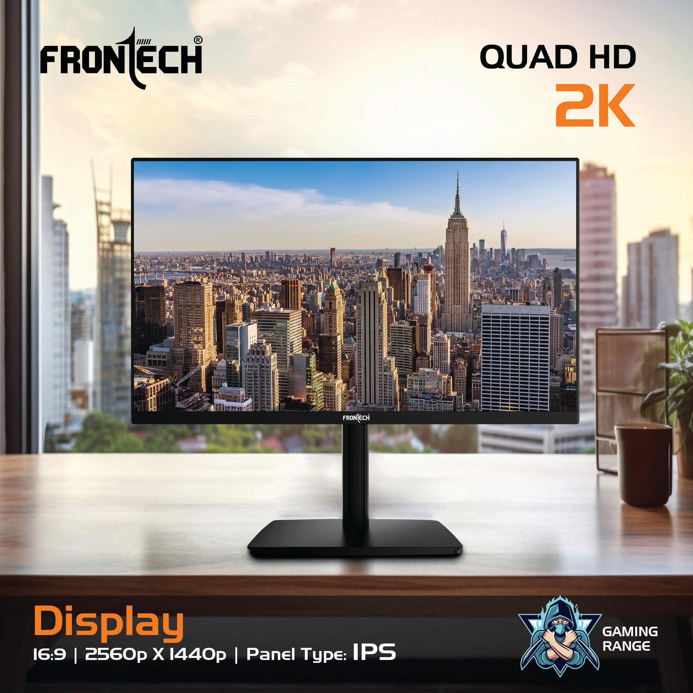 Frontech 27 inch Gaming Monitor | 100Hz | 2560x1440 | Wall Mountable | HDMI & DP | 1ms Response Time | Built-in Speaker | 3 Years Warranty