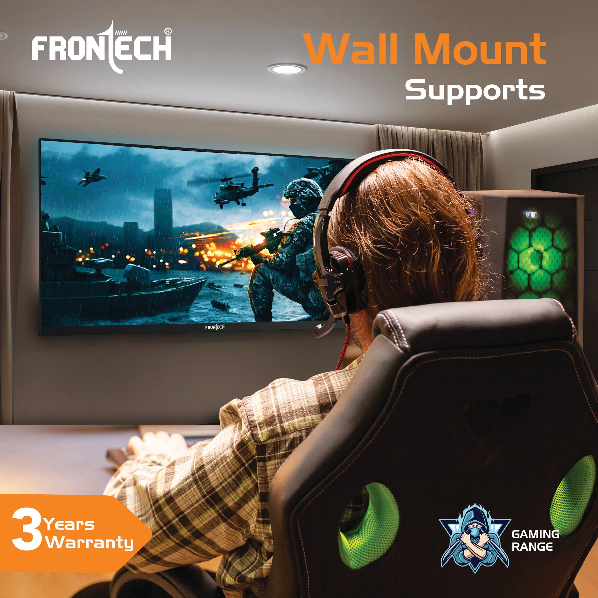 Frontech 27 inch Gaming Monitor | 100Hz | 2560x1440 | Wall Mountable | HDMI & DP | 1ms Response Time | Built-in Speaker | 3 Years Warranty