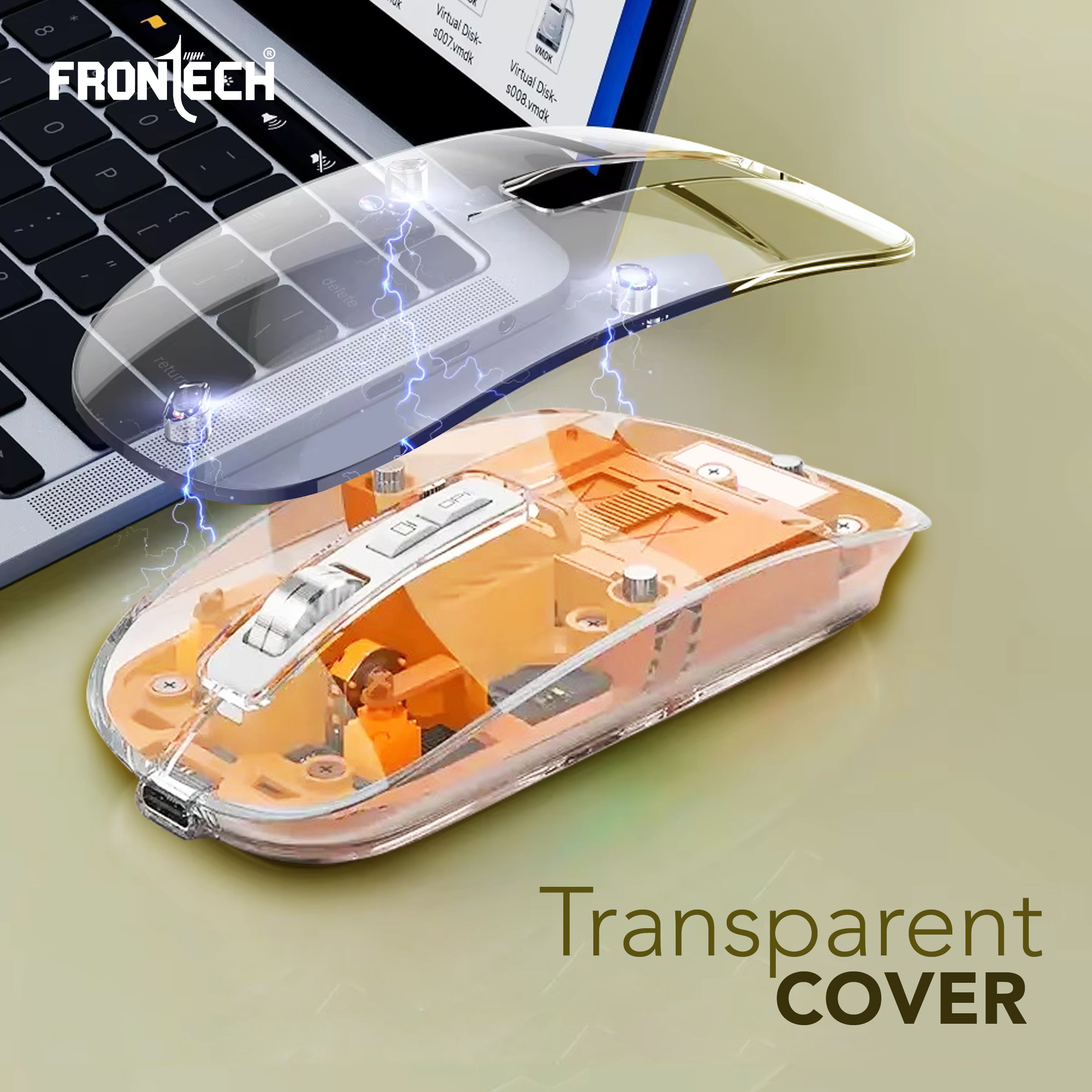 Frontech Wireless Transparent Bluetooth Mouse|2.4Ghz|3200 DPI| 300mAh Rechargeable Battery|5 Button Mouse|1 Year Warranty