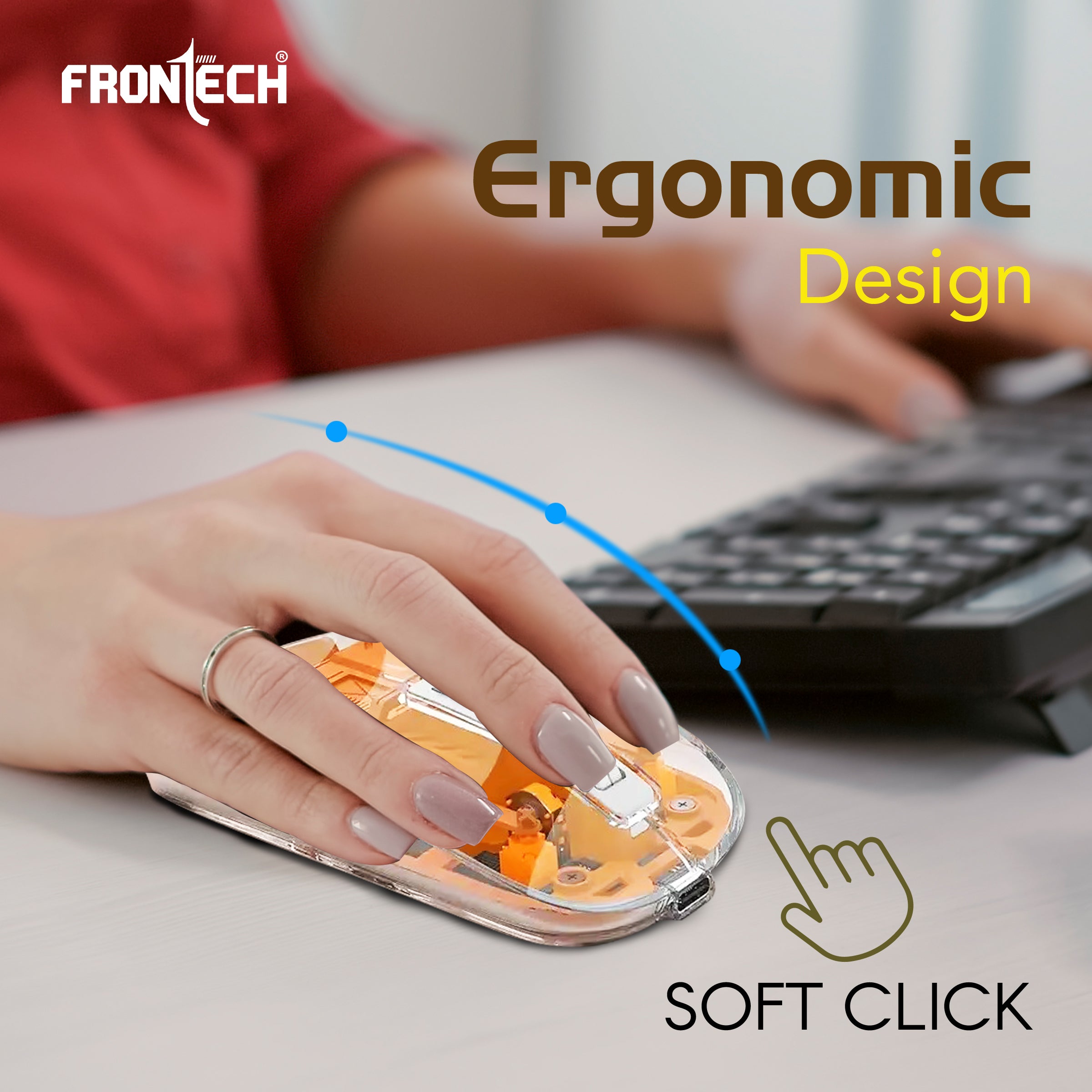 Frontech Wireless Transparent Bluetooth Mouse|2.4Ghz|3200 DPI| 300mAh Rechargeable Battery|5 Button Mouse|1 Year Warranty