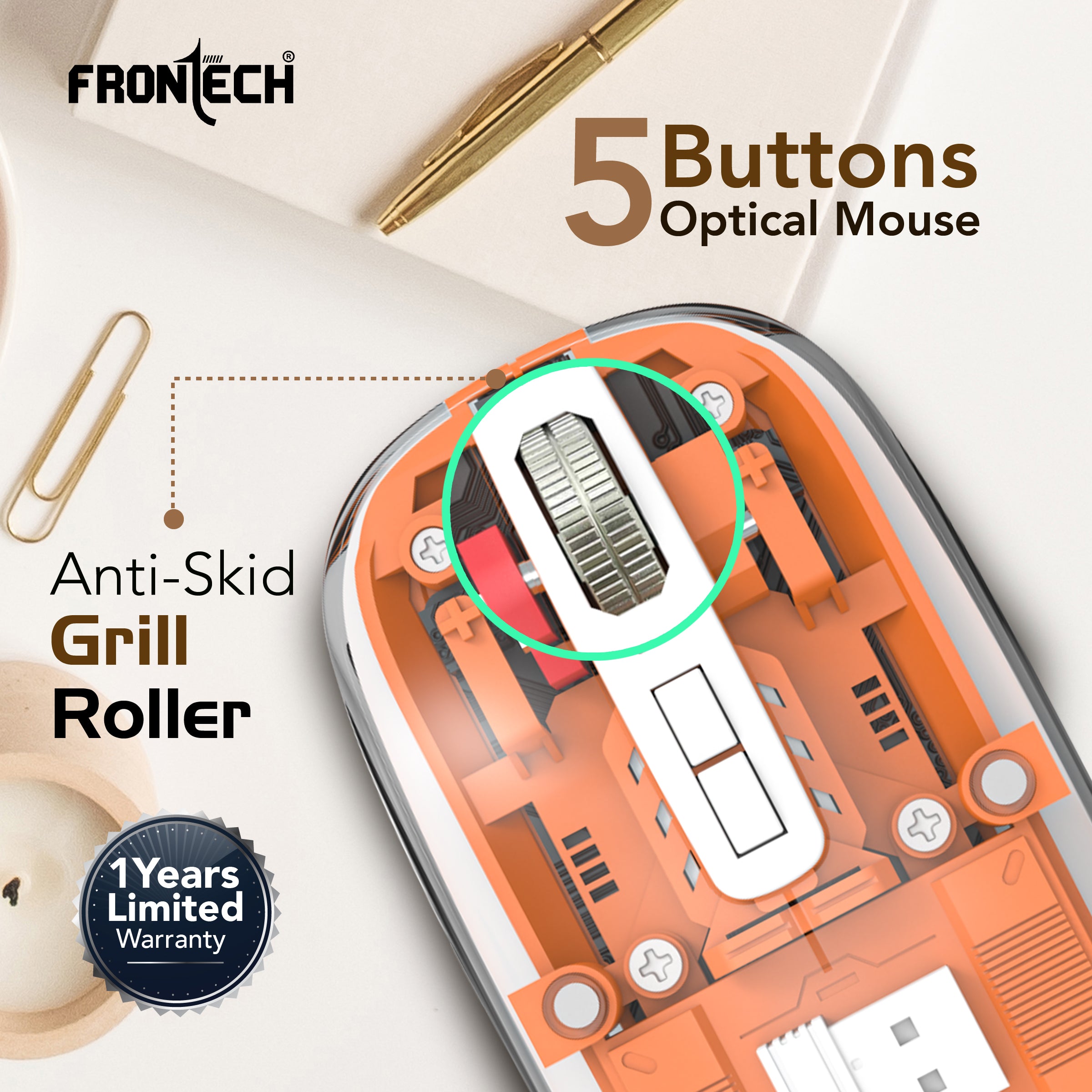 Frontech Wireless Transparent Bluetooth Mouse|2.4Ghz|3200 DPI| 300mAh Rechargeable Battery|5 Button Mouse|1 Year Warranty