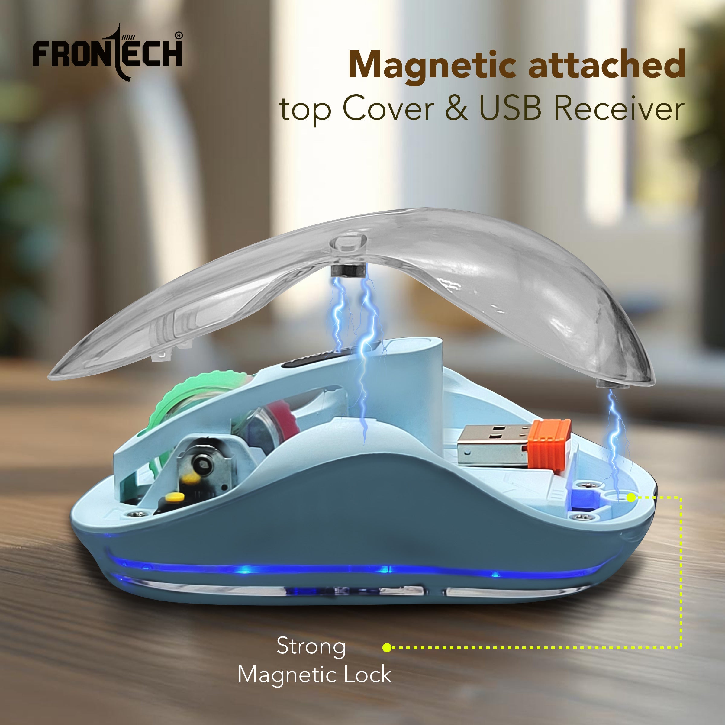 Frontech Transparent Wireless Mouse, Tri-Mode (2.4GHz + Bluetooth 5.0), 3200 DPI Adjustable, Type-C Rechargeable, Silent Click, LED Light, for Laptop/PC/Mac/iPad, 1-Year Warranty (MS-0076)