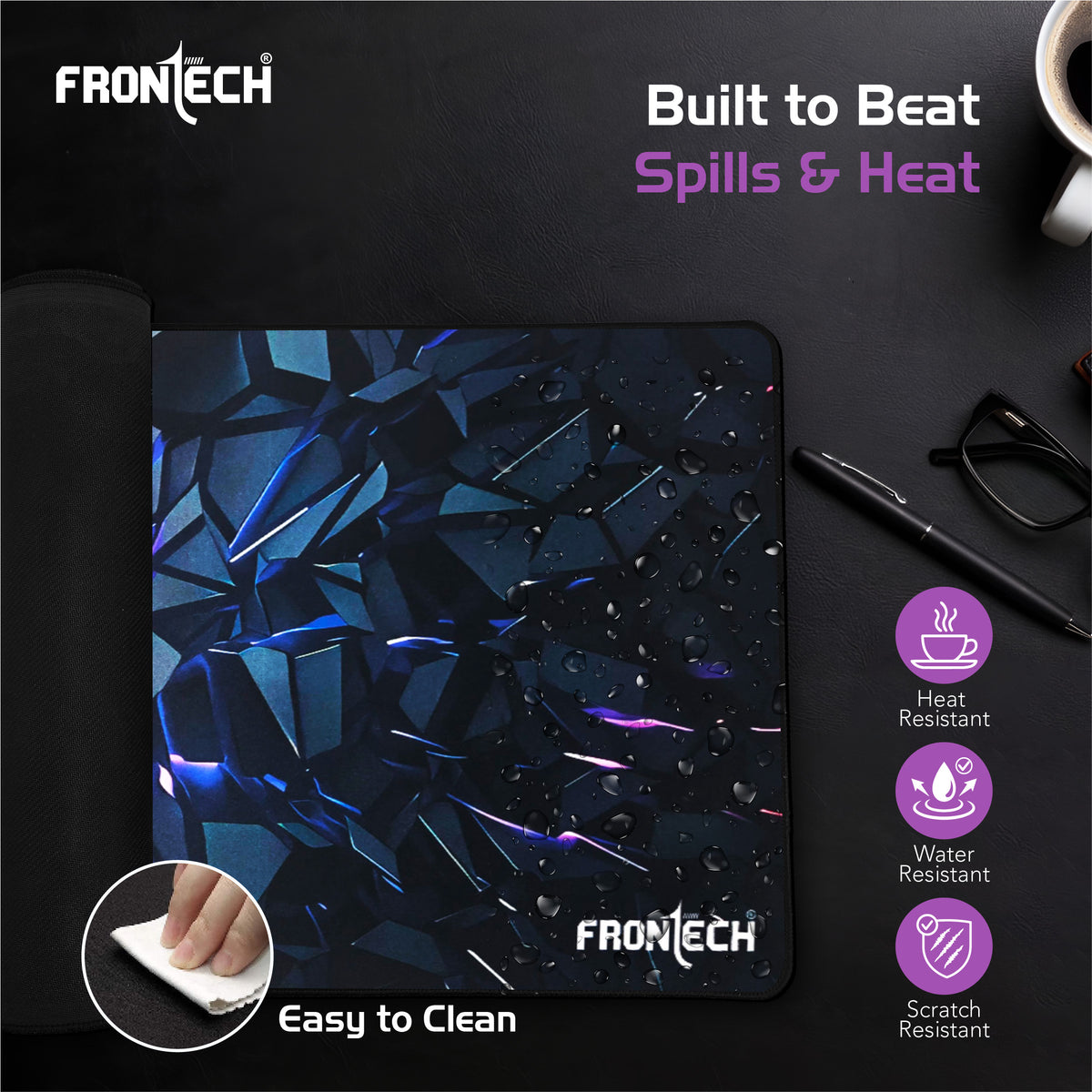 Frontech Premium Gaming Mouse Pad | Extended Desk Mousepad with Anti-Slip Rubber Base, Stitched Edges | Water & Heat Resistant | Smooth & Precise Control (MSP-0059)