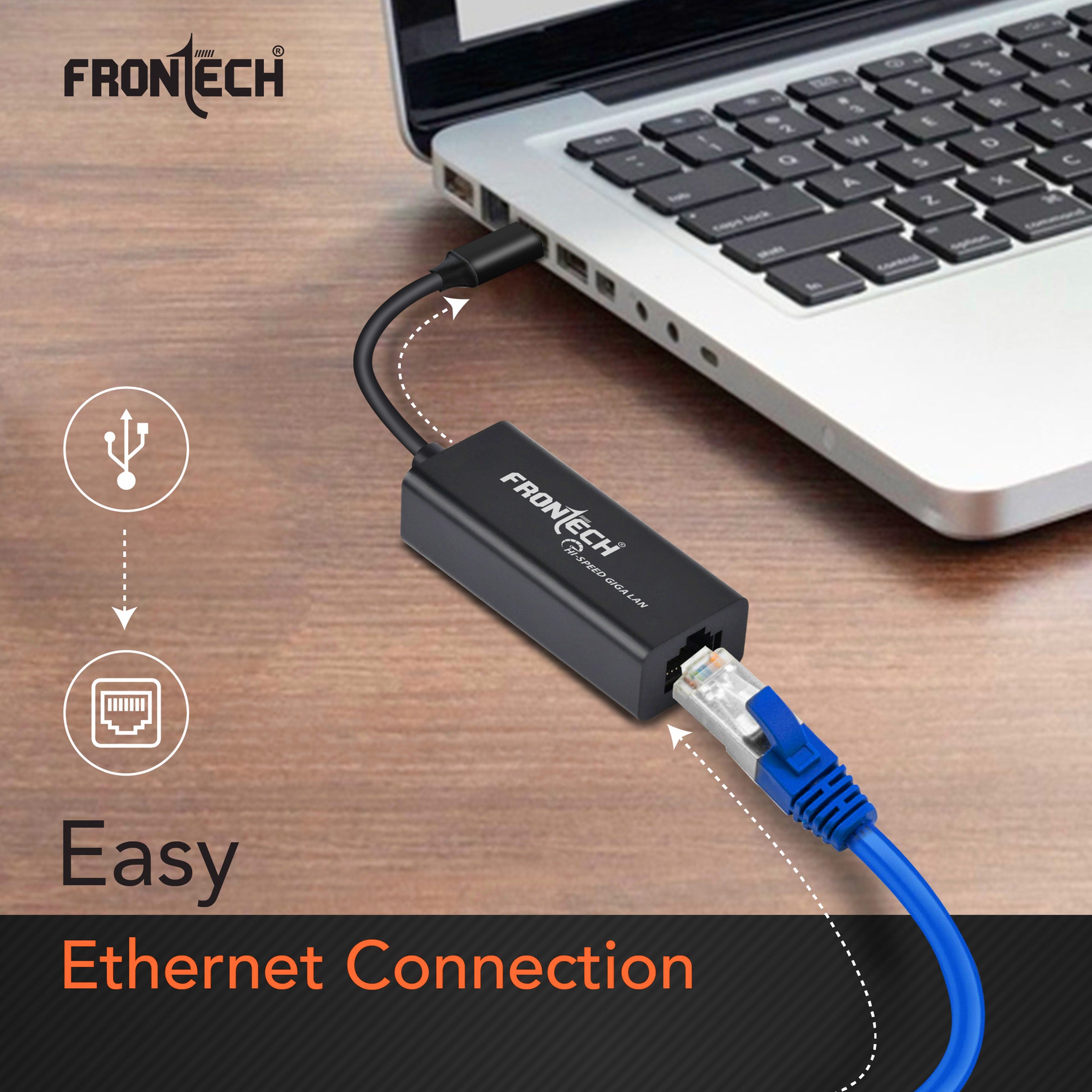 Frontech USB 3.0 to Gigabit Ethernet Adapter | 1000Mbps LAN Network Converter | USB to RJ45 Wired Dongle | Plug & Play | Compatible with Windows & Mac | Portable ABS Build for Laptop & PC (NC-0054)