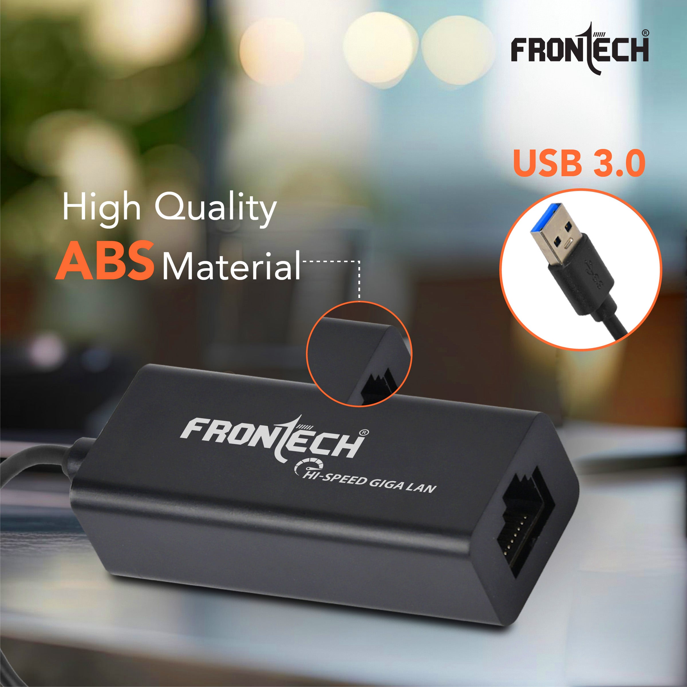 Frontech USB 3.0 to Gigabit Ethernet Adapter | 1000Mbps LAN Network Converter | USB to RJ45 Wired Dongle | Plug & Play | Compatible with Windows & Mac | Portable ABS Build for Laptop & PC (NC-0054)