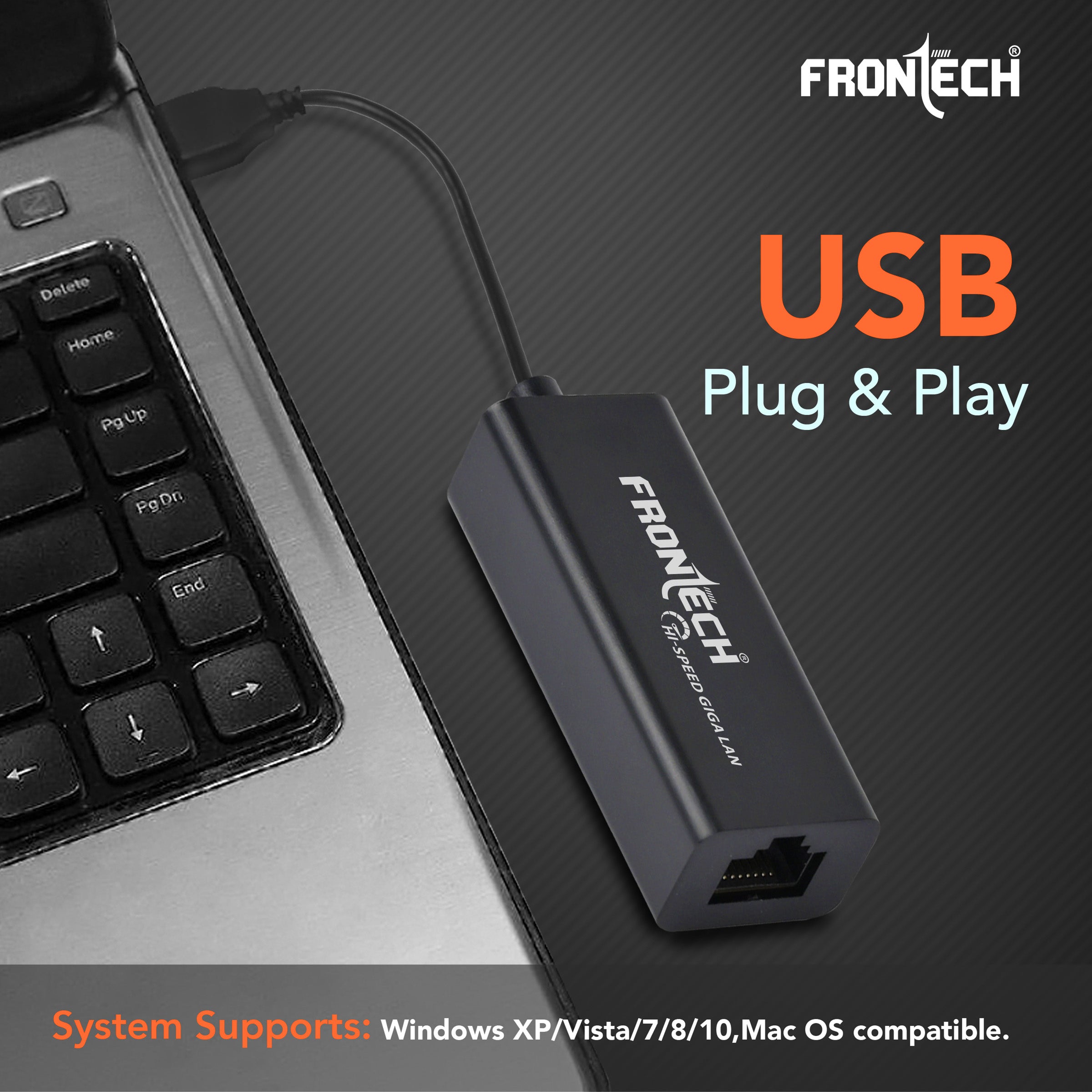 Frontech USB 3.0 to Gigabit Ethernet Adapter | 1000Mbps LAN Network Converter | USB to RJ45 Wired Dongle | Plug & Play | Compatible with Windows & Mac | Portable ABS Build for Laptop & PC (NC-0054)