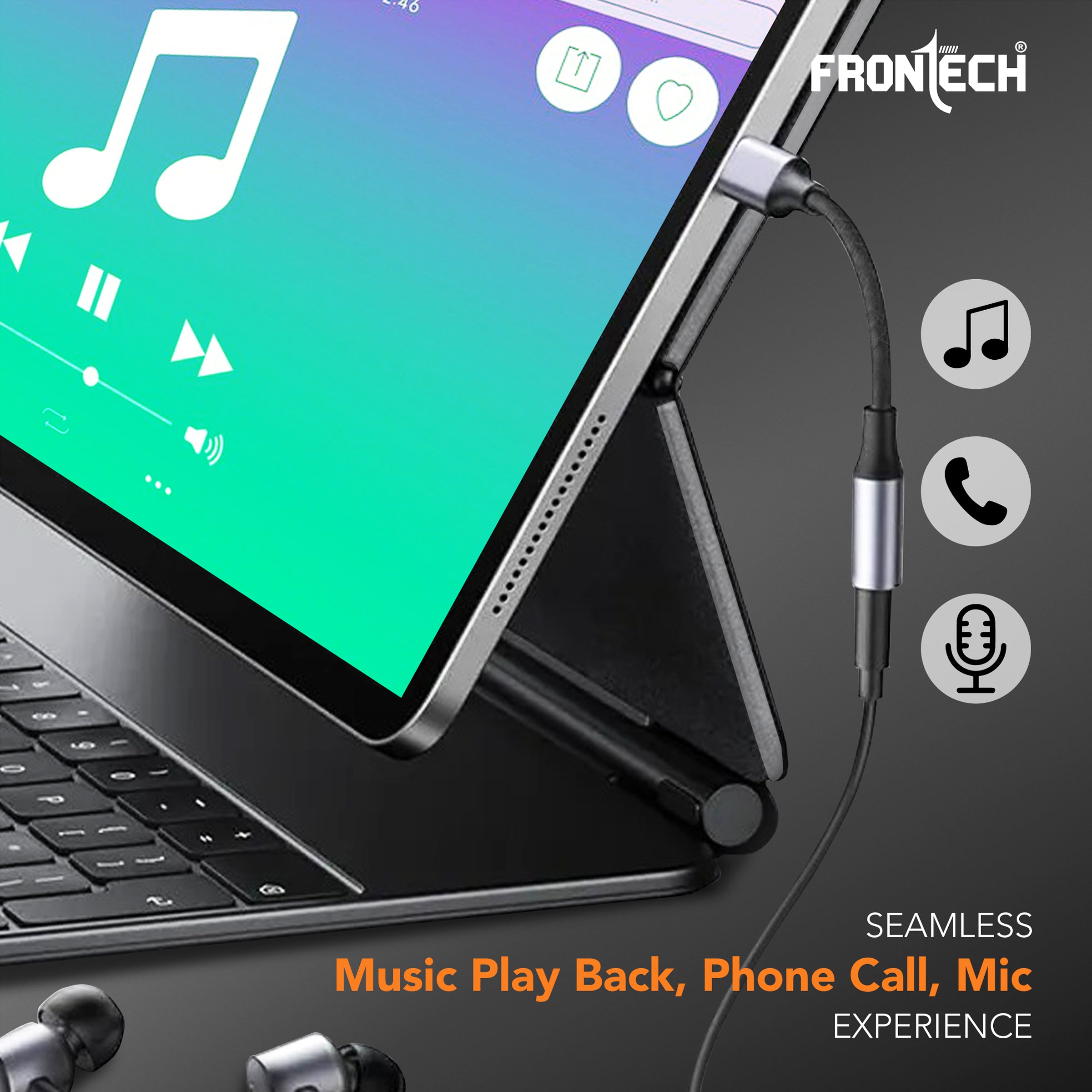 Frontech 8 Pin to 3.5mm Audio Converter – Compact Nylon Braided Adapter, Aluminum Alloy, Plug & Play, Supports Headphones, Mic & Music Playback for Smartphones/Laptops/Tablets/PC