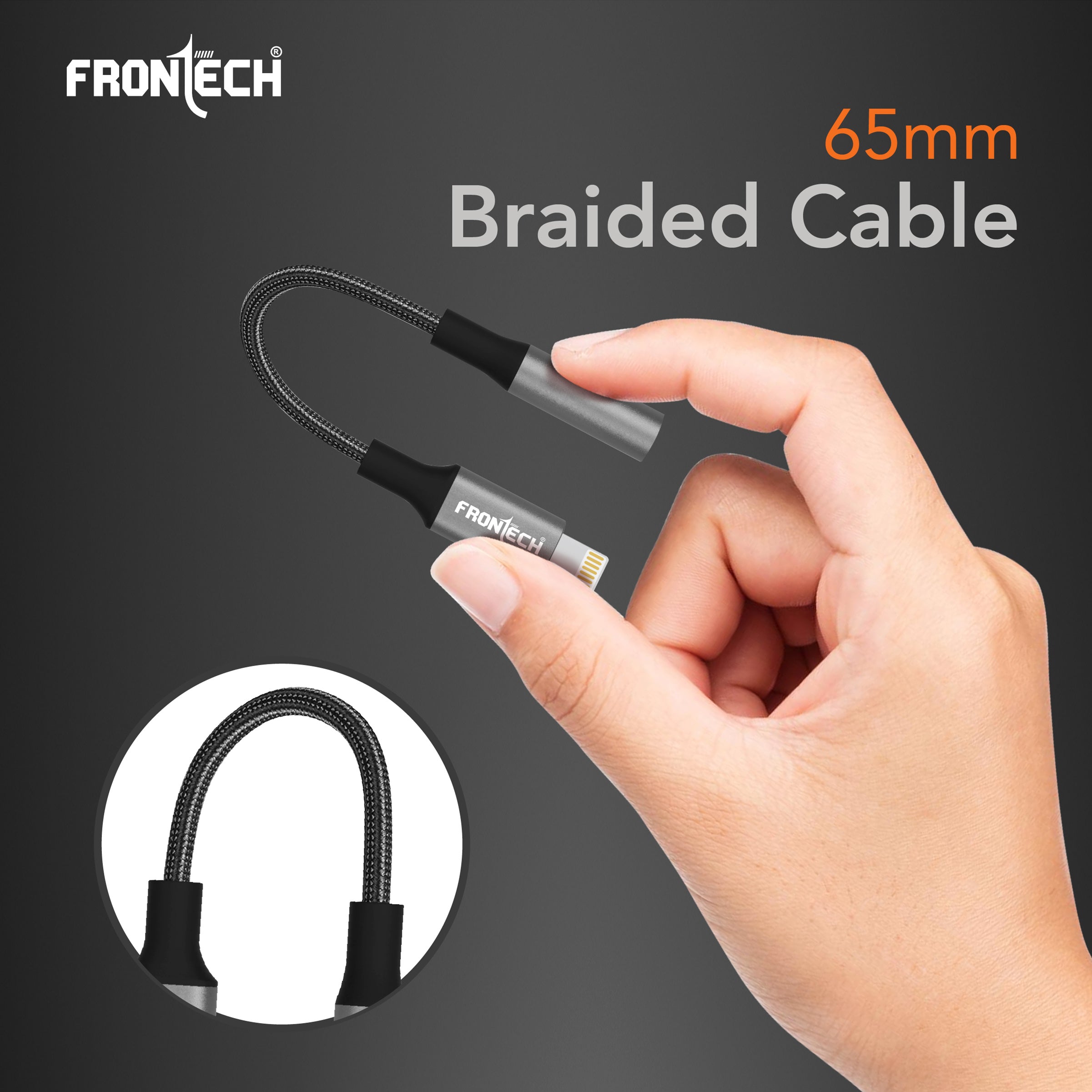 Frontech 8 Pin to 3.5mm Audio Converter – Compact Nylon Braided Adapter, Aluminum Alloy, Plug & Play, Supports Headphones, Mic & Music Playback for Smartphones/Laptops/Tablets/PC