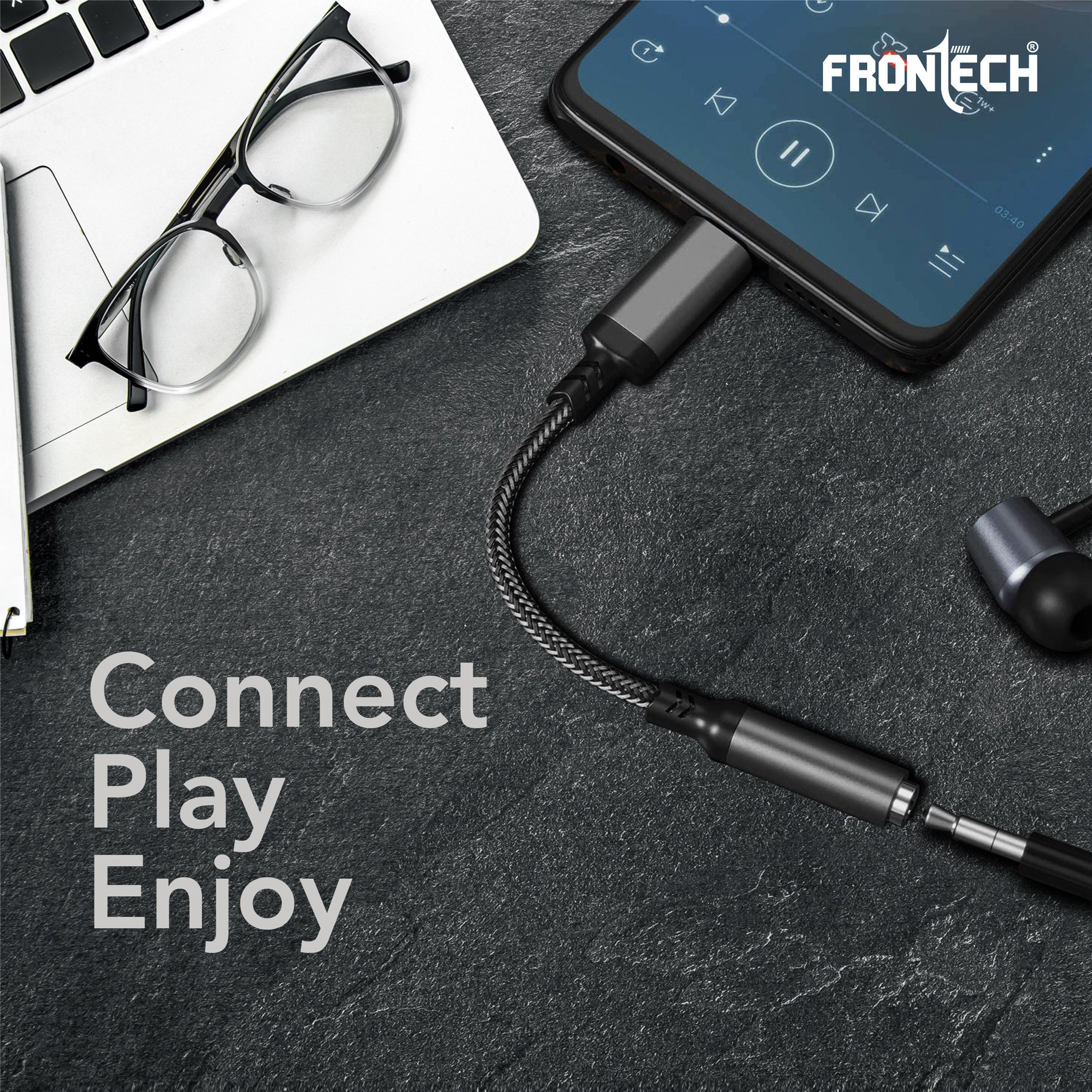 Frontech 8 Pin to 3.5mm Audio Converter – Compact Nylon Braided Adapter, Aluminum Alloy, Plug & Play, Supports Headphones, Mic & Music Playback for Smartphones/Laptops/Tablets/PC