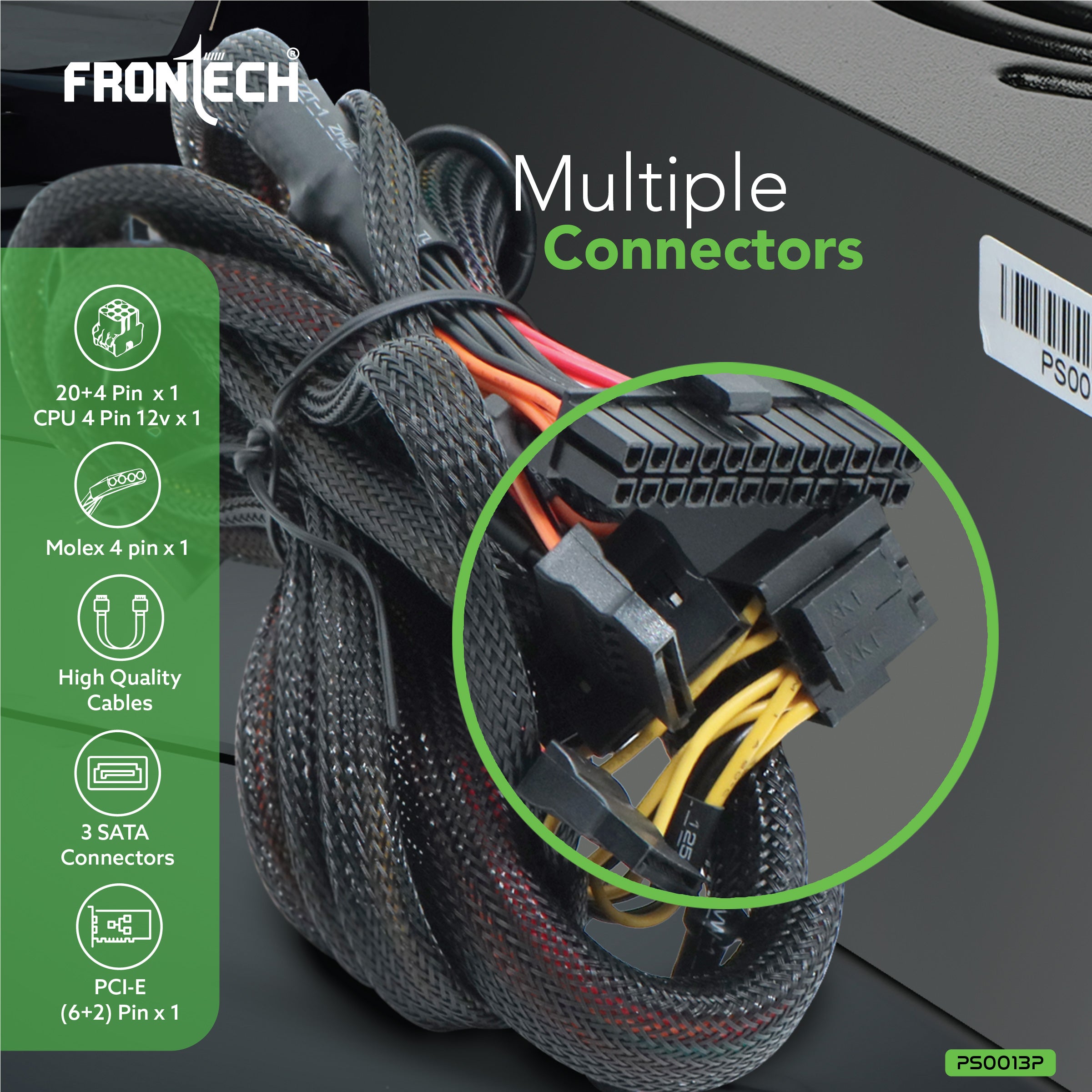 Frontech PRO 1000 Gaming Power Supply, 600W PSU, ATX 12V, 120mm RGB Silent Fan, PCI-E (6+2) Pin, 3 SATA, OCP/OVP/SCP Protection, 3-Year Warranty (PS-0013P)