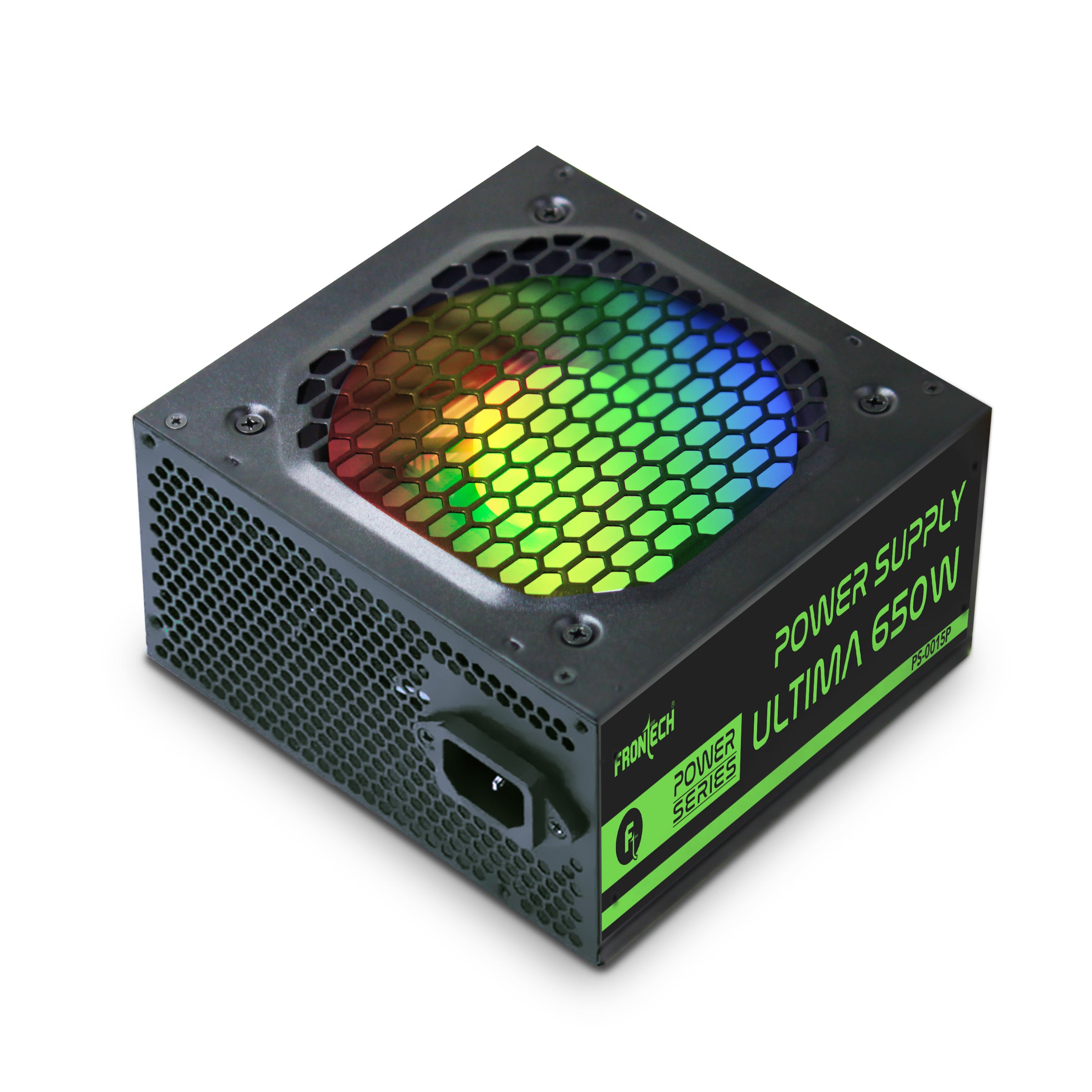 Frontech Ultima 650W Power Supply with 120mm RGB Fan, ATX 12V, DC-DC PFC, 4 SATA, 2 Molex, PCI-E (6+2), Sleeved Cables, OCP/OVP/SCP Protections & 3-Year Warranty (PS-0015P)