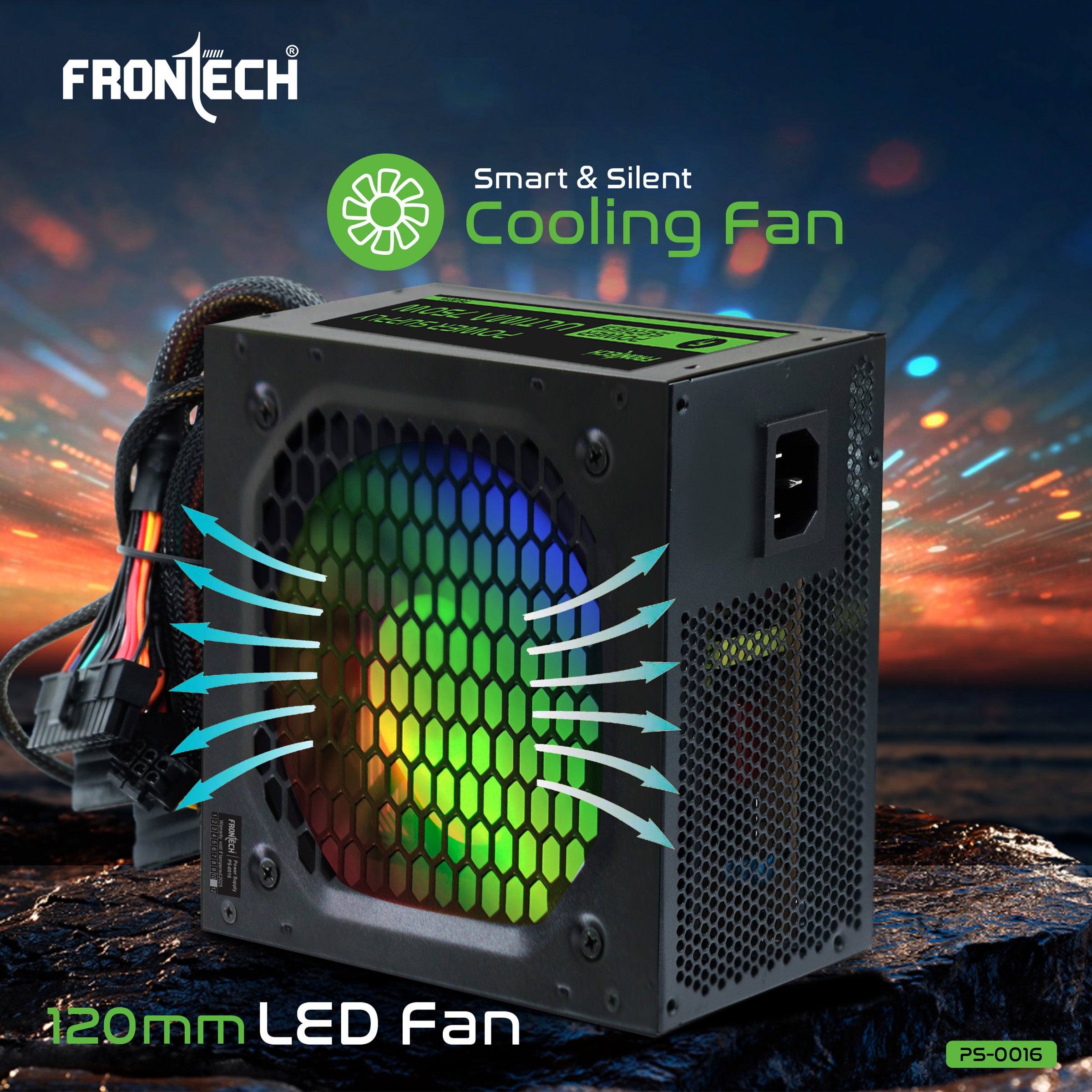 Frontech Ultima 750W Power Supply | ATX 12V SMPS | 120mm RGB Fan | Sleeved Cables | 20+4 ATX, 4+4 CPU, 6+2 PCI-E, 4 SATA & 2 Molex | OCP/OVP/SCP Protection | 3-Year Warranty (PS-0016)