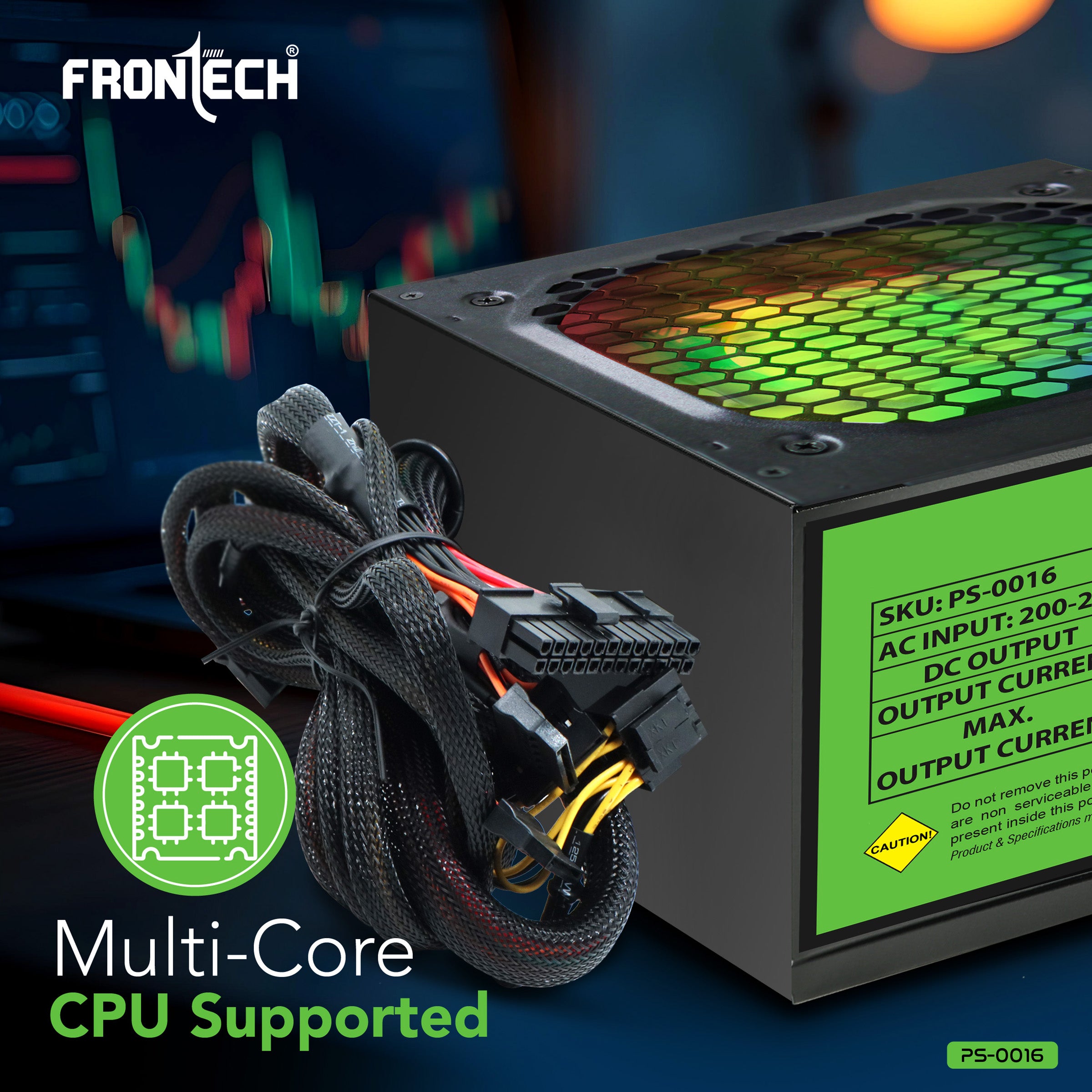 Frontech Ultima 750W Power Supply | ATX 12V SMPS | 120mm RGB Fan | Sleeved Cables | 20+4 ATX, 4+4 CPU, 6+2 PCI-E, 4 SATA & 2 Molex | OCP/OVP/SCP Protection | 3-Year Warranty (PS-0016)