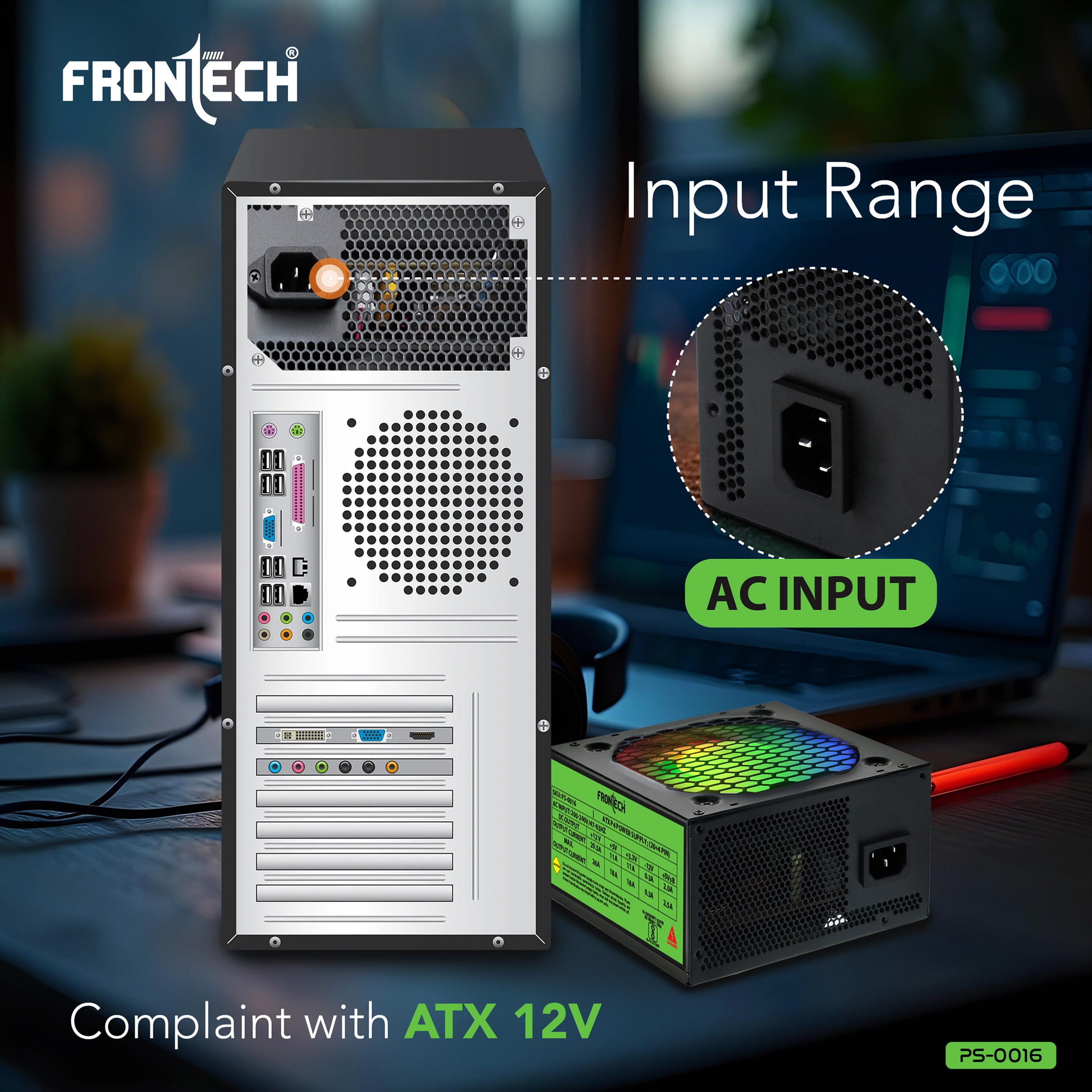 Frontech Ultima 750W Power Supply | ATX 12V SMPS | 120mm RGB Fan | Sleeved Cables | 20+4 ATX, 4+4 CPU, 6+2 PCI-E, 4 SATA & 2 Molex | OCP/OVP/SCP Protection | 3-Year Warranty (PS-0016)