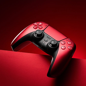 Red wireless gamepad for PC gaming with ergonomic dual-stick design