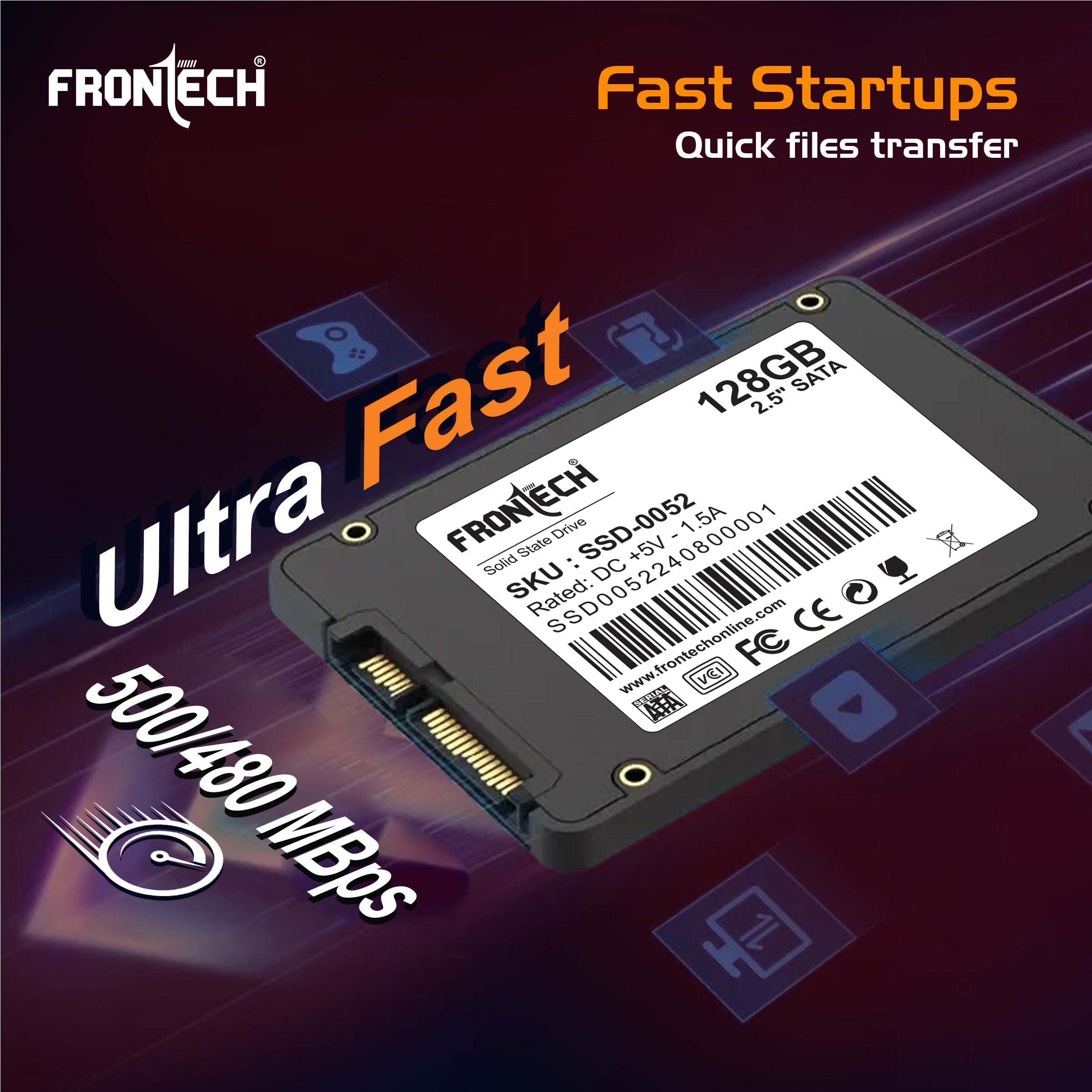 Frontech 128GB Internal SSD, 2.5 SATA3, TLC+SMI (SSD-0052)
