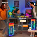 Frontech Smash Pro-244 Trolley Speaker | 120W | Dual 10″ Drivers | RGB | BT 5.1 & TWS | FM/USB | Wireless Mics (SW-0244)