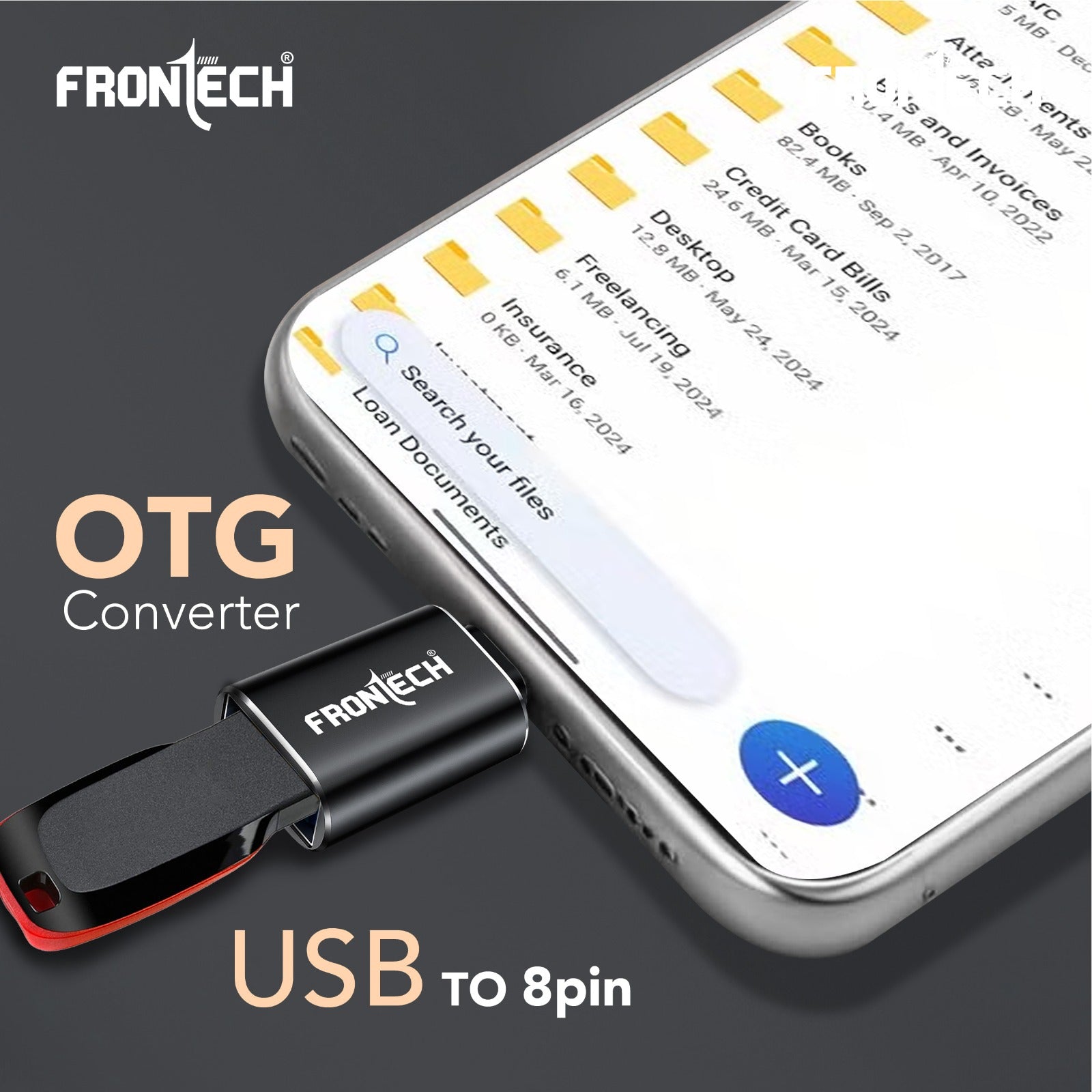 Frontech 8 Pin to USB 3.0 OTG Converter, Aluminium Alloy, High-Speed 5Gbps Data Transfer, Lightweight & Portable Adapter (NC-0057)
