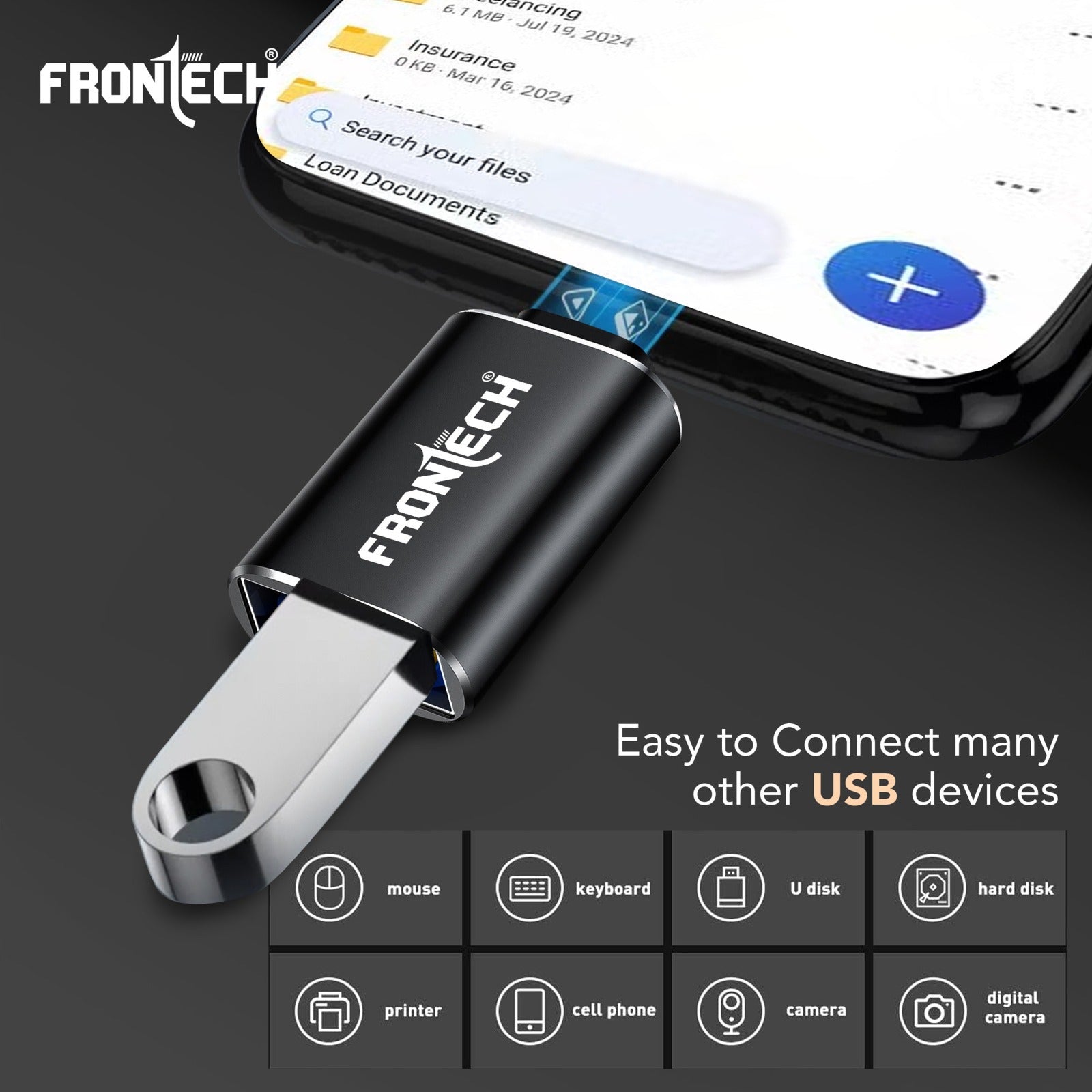 Frontech 8 Pin to USB 3.0 OTG Converter, Aluminium Alloy, High-Speed 5Gbps Data Transfer, Lightweight & Portable Adapter (NC-0057)