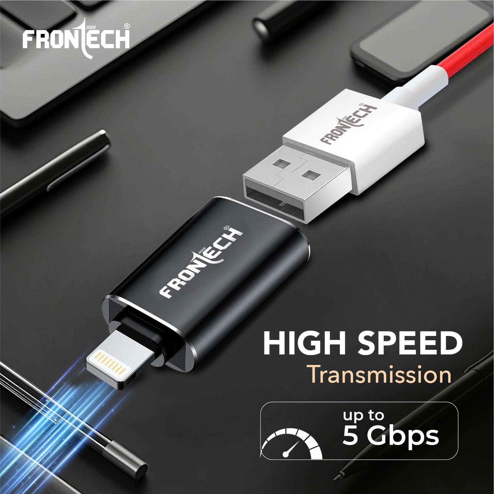 Frontech 8 Pin to USB 3.0 OTG Converter, Aluminium Alloy, High-Speed 5Gbps Data Transfer, Lightweight & Portable Adapter (NC-0057)