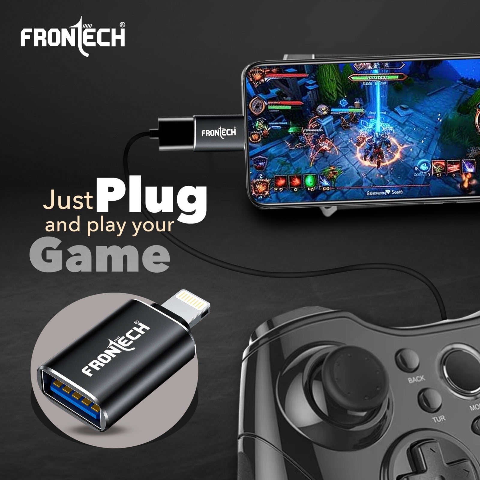 Frontech 8 Pin to USB 3.0 OTG Converter, Aluminium Alloy, High-Speed 5Gbps Data Transfer, Lightweight & Portable Adapter (NC-0057)