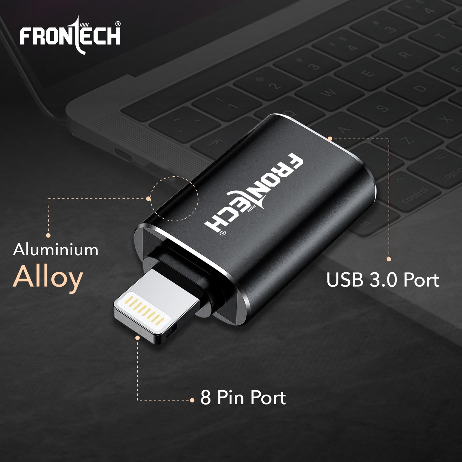 Frontech 8 Pin to USB 3.0 OTG Converter, Aluminium Alloy, High-Speed 5Gbps Data Transfer, Lightweight & Portable Adapter (NC-0057)